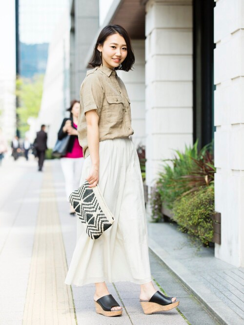 BEAUTY&YOUTH UNITED ARROWS|河原井美幸さんのシャツ/ブラウス「BY TRADITIONAL キャンバスサファリシャツ(BEAUTY&YOUTH UNITED ARROWS|ビューティアンドユースユナイテッドアローズ)」を使ったコーディネート