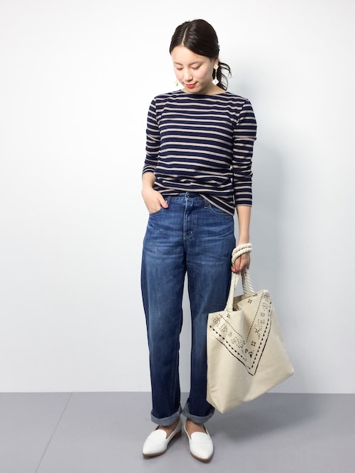 ZOZOTOWN|ぐっさんさんのTシャツ/カットソー「度詰めボーダーカットソー(N.(N. Natural Beauty Basic)|エヌ(エヌ ナチュラルビューティーベーシック) )」を使ったコーディネート