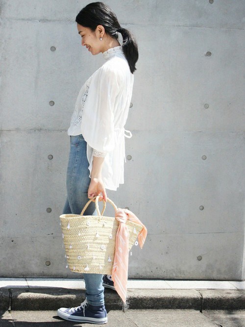 EDIT. FOR LULU 青山店|Ayakoさんのシャツ/ブラウス「コットンリネン ローン ハイネック レースブラウス◆(EDIT. FOR LULU|エディットフォールル)」を使ったコーディネート