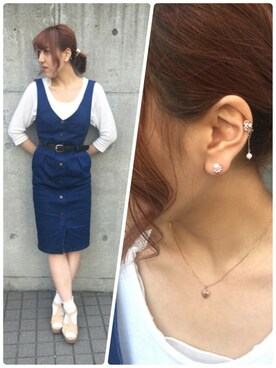 A TAKE-UP_アトレ恵比寿店 employee TAKE-UP_STAFF is wearing TAKE-UP "【フワットイヤリング】キラキラタンスイパール(PG)"