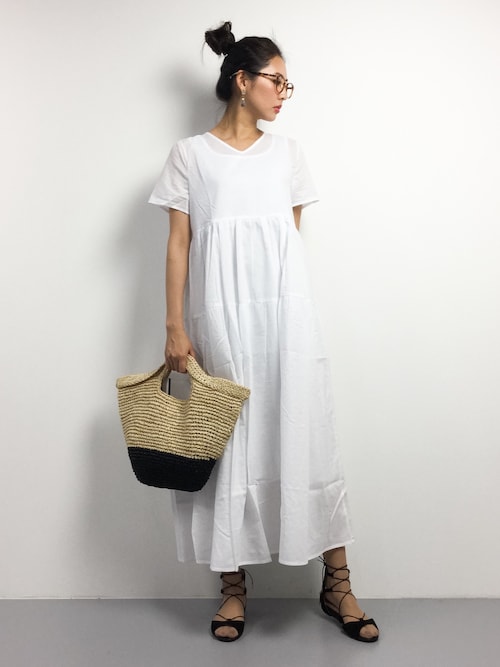 ZOZOTOWN|m.yさんのかごバッグ「ラフィア×ペーパー バイカラーバッグ(SHIPS for women|シップスフォーウィメン)」を使ったコーディネート