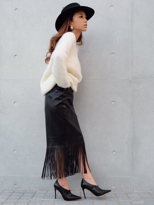 Manami_official使用「eimy istoire（leather-like fringe skirt）」的時尚穿搭