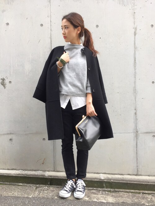 伊地知朋子さんのその他アウター「UBCE W/RV ノーカラー 8分袖 コート(UNITED ARROWS|ユナイテッドアローズ)」を使ったコーディネート