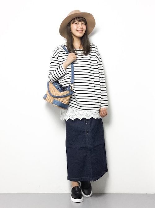 ZOZOTOWN|内山陽菜さんのTシャツ/カットソー「ショルダージップボーダー#(journal standard L'essage|ジャーナルスタンダードレサージュ)」を使ったコーディネート