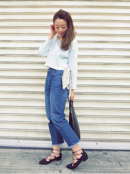 who's who Chico河原町OPA店|Kana Umekage(吉田佳菜)さんのデニムパンツ「【who's who Chico】カットオフデニムパンツ(who's who Chico|フーズフーチコ)」を使ったコーディネート