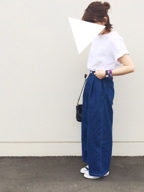 san使用「MOCA（【GISELe６月号掲載】【大人気】ハイウエストコットン デニムワイドパンツ）」的時尚穿搭