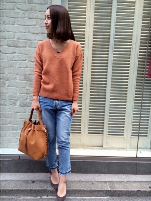 SLOBE IENA広島店|Wendieさんのニット/セーター「圧縮Vネックニットプルオーバー◆(SLOBE IENA|スローブイエナ)」を使ったコーディネート