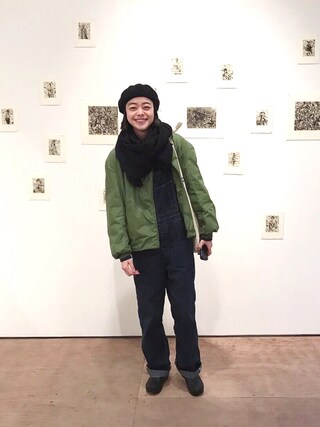 Kanoco is wearing BEAMS BOY "orslow / OVERALL"