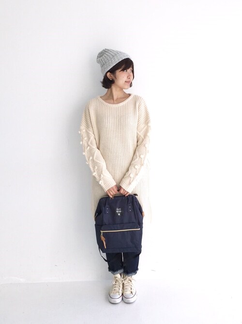 haco!tama_hacoさんのワンピース「NUSY パプコーン編みがかわいいおしゃれニットワンピース(haco!|ハコ)」を使ったコーディネート