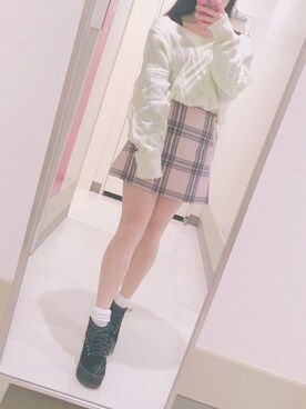 ♡ chihiro ♡使用「Heather（BIG/Vネックケーブルニット 726038）」的時尚穿搭