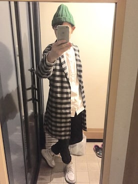 「ノーカラーシャツ」｜「アイテム（ダウンジャケット/コート）」を使った、わーっ。さん（メンズ・186cm）の冬コーディネート