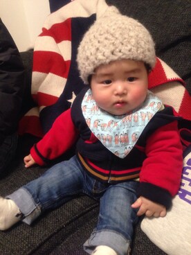 「PETIT BATEAU（プチバトー）のアイテム（その他アウター）」を使った、SHOさん（キッズ・70cm）の春コーディネート