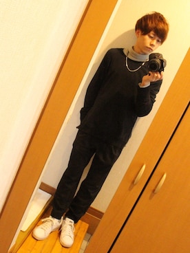 「UNIQLO（ユニクロ）のMEN ソフトタッチハイネックT（長袖・大きいサイズ）（Tシャツ/カットソー）」を使った、けいさん（メンズ・158cm）の秋コーディネート