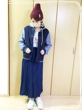 「LEPSIM（レプシィム）のアイテム（スタジャン）」を使った、まきさん（レディース・155cm）の秋コーディネート