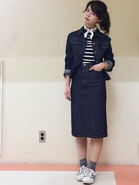 「rag & bone（ラグアンドボーン）のアイテム（デニムジャケット）」を使った、愛咲(あいさ)さん（レディース・157cm）の冬コーディネート