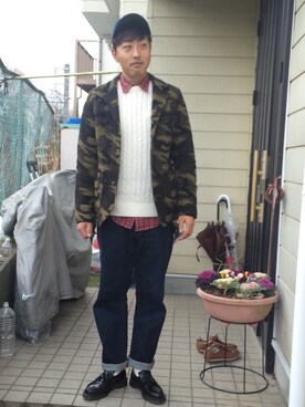 「ミニタリー」｜「アイテム（カバーオール）」を使った、共亮さん（メンズ・177cm）の冬コーディネート