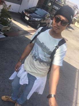 「B'2nd（ビーセカンド）のアイテム（サングラス）」を使った、共亮さん（メンズ・177cm）の秋コーディネート