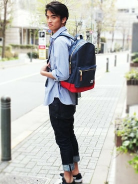 「BEN DAVIS/PROJECT LINE（ベンデイビスプロジェクトライン）のアイテム（バッグ）」を使った、リョウさん（メンズ・175cm）の春コーディネート