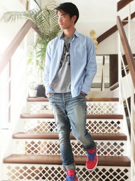 「BEN DAVIS/PROJECT LINE（ベンデイビスプロジェクトライン）のアイテム」を使った、リョウさん（メンズ・175cm）の春コーディネート