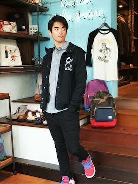 「BEN DAVIS/PROJECT LINE（ベンデイビスプロジェクトライン）のアイテム（パーカー）」を使った、リョウさん（メンズ・175cm）の春コーディネート