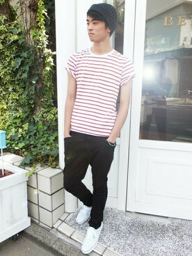 「BEN DAVIS/PROJECT LINE（ベンデイビスプロジェクトライン）のアイテム（ニットキャップ/ビーニー）」を使った、リョウさん（メンズ・175cm）の春コーディネート