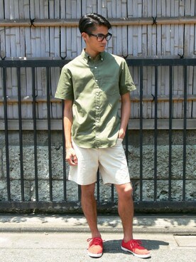 「BEN DAVIS/PROJECT LINE（ベンデイビスプロジェクトライン）のアイテム（シューズ）」を使った、リョウさん（メンズ・175cm）の夏コーディネート