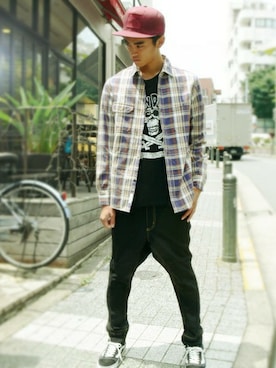 「BEN DAVIS/PROJECT LINE（ベンデイビスプロジェクトライン）のアイテム（帽子）」を使った、リョウさん（メンズ・175cm）の夏コーディネート