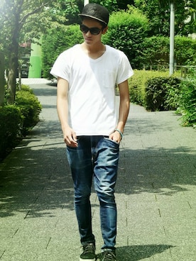 「BEN DAVIS/PROJECT LINE（ベンデイビスプロジェクトライン）のアイテム（帽子）」を使った、リョウさん（メンズ・175cm）の夏コーディネート