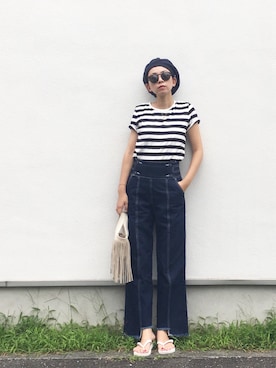 「定番」｜「アイテム（ハンチング/ベレー帽）」を使った、stylist komakiさん（レディース・162cm）の夏コーディネート