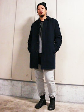 「TOPMAN（トップマン）のアイテム（ステンカラーコート）」を使った、かじさん（メンズ・177cm）の秋コーディネート