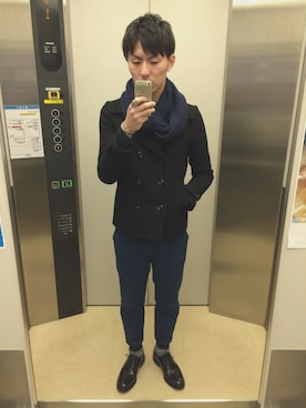 「STUDIOUS（ステュディオス）のアイテム（ピーコート）」を使った、Ｋさん（メンズ・178cm）の冬コーディネート