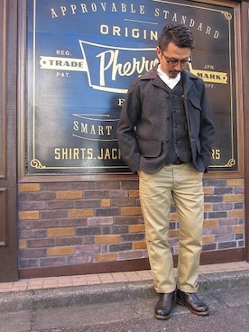 「Pherrow's（フェローズ）のアイテム（その他アウター）」を使った、YusukeSuzukiさん（メンズ・174cm）の冬コーディネート