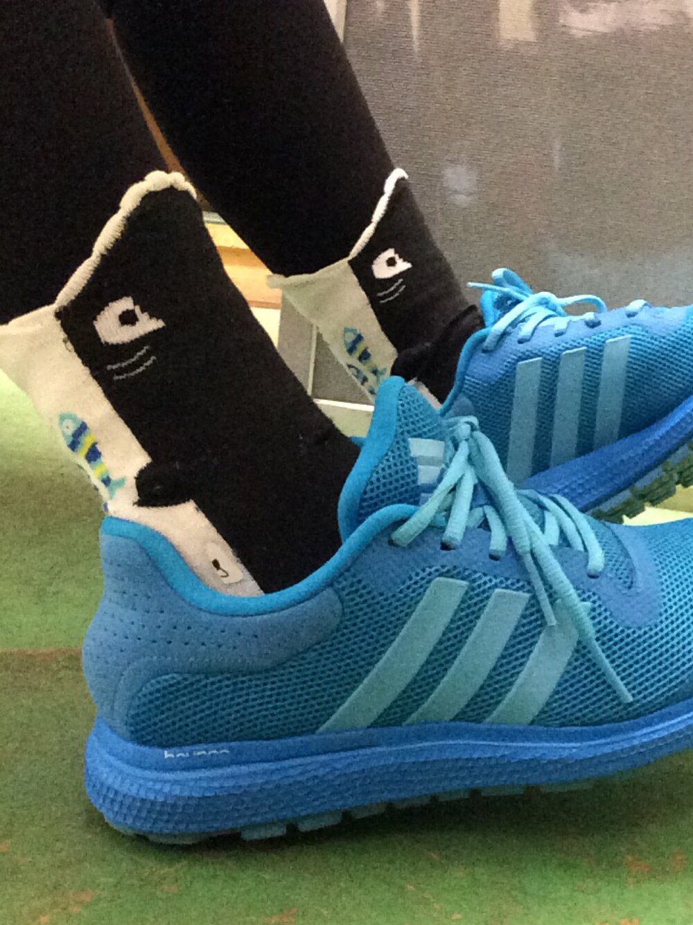 「サメ」｜「adidasのアイテム（スニーカー、ブルー系）」を使った、みぃさん（レディース・157cm）の秋コーディネートの1枚目の写真