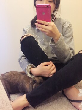 「ZARA（ザラ）のアイテム（デニムパンツ、ブラック系）」を使った、有只肥兔儿さん（レディース・165cm）の冬コーディネート