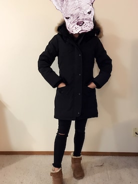 「CANADA GOOSE（カナダグース）のアイテム（ダウンジャケット/コート、ブラック系）」を使った、有只肥兔儿さん（レディース・165cm）の冬コーディネート