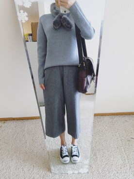 「CONVERSE（コンバース）のアイテム（スニーカー、ブラック系）」を使った、有只肥兔儿さん（レディース・165cm）の冬コーディネート