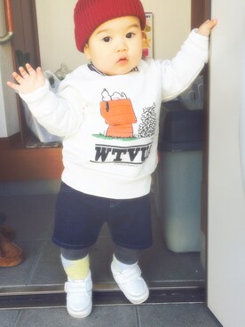 「PETIT BATEAU（プチバトー）のアイテム（ニットキャップ/ビーニー）」を使った、kzsuuuさん（レディース・80cm）の冬コーディネート