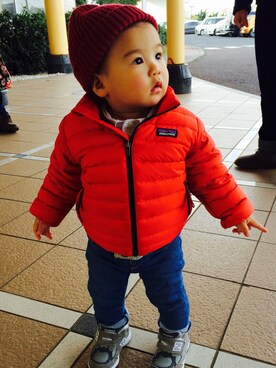 「PETIT BATEAU（プチバトー）のアイテム（ニットキャップ/ビーニー）」を使った、kzsuuuさん（キッズ・80cm）の冬コーディネート