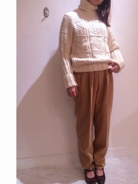 「セルピコのアイテム（ニット/セーター、ホワイト系）」を使った、shirayuriiiiiiiさん（レディース・158cm）の冬コーディネート