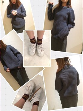 「セルピコ警固のアイテム（ニット/セーター、ブルー系）」を使った、shirayuriiiiiiiさん（レディース・158cm）の冬コーディネート