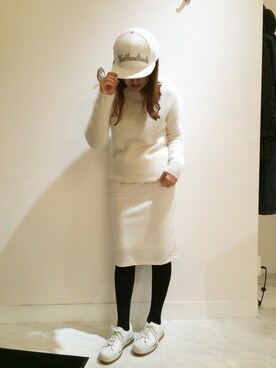 「セルピコ警固のアイテム（ニット/セーター、ホワイト系）」を使った、shirayuriiiiiiiさん（レディース・158cm）の冬コーディネート
