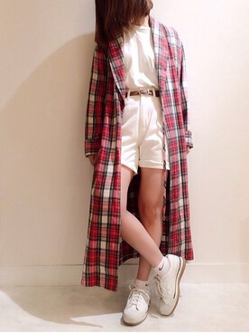 「セルピコ警固のアイテム（Tシャツ/カットソー、ホワイト系）」を使った、shirayuriiiiiiiさん（レディース・158cm）の春コーディネート