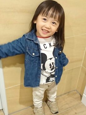 「2歳3ヶ月」｜「アイテム（デニムジャケット）」を使った、issaraさん（キッズ・90cm）の春コーディネート