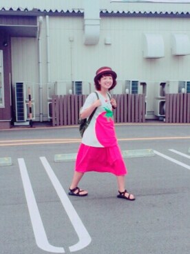 「kaorinomori（カオリノモリ）の【雑誌mer8月号掲載】【カオリノモリ】・ポークパイ（ハット）」を使った、はつきさん（レディース・160cm）の夏コーディネート