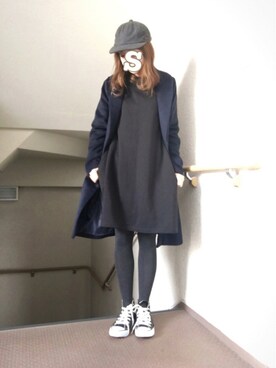 「ワンピース×スニーカー」｜「アイテム（チェスターコート）」を使った、skyさん（レディース・153cm）の冬コーディネート