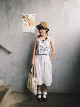 「麦わら帽子」｜「アイテム（ブーティ）」を使った、Dさん（レディース・155cm）の春コーディネート