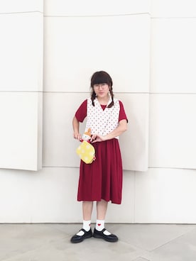 「アイテム（ベスト、レッド系）」を使った、Dさん（レディース・155cm）の夏コーディネート