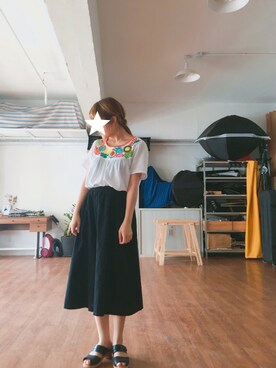「MONKI（モンキ）のアイテム（サンダル）」を使った、Dさん（レディース・155cm）の夏コーディネート