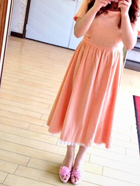 「母の手作りのアイテム（ワンピース/ドレス、オレンジ系）」を使った、☆Ma★さん（レディース・153cm）の夏コーディネート