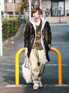 「my beautiful landlet（マイビューティフルランドレット）のアイテム（チノパンツ）」を使った、ゆーたまるさん（メンズ・173cm）の冬コーディネート